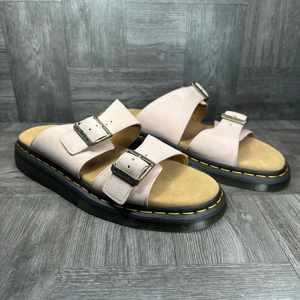 Dr. Martens Josef Slide Sandals Mens 12 Peach Pink Leather Buckle Casual NEW